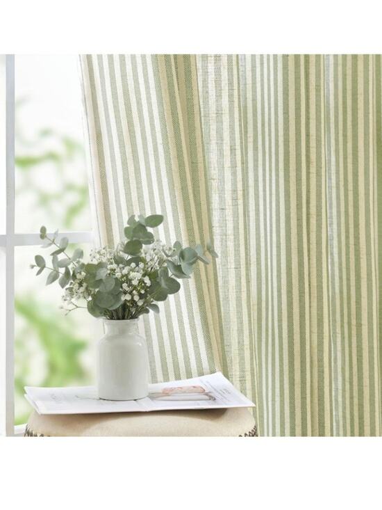 Jinchan Other - jinchan Linen Curtains 96 inch Sage Green Stripe on Beige Grommet 2 Panels
